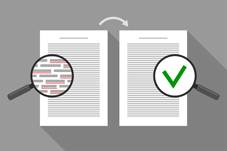 2 pages of a book with a red cross and a green tick